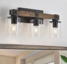 DUJAHMLAND Farmhouse Vanity Light Fixture,3-Light Bathroom Wood Wall Light