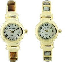 GENEVA MINI POLISHED GOLD WITH ABALONE & TIGER'S EYE BRACELET,CUFF,BANLE WATCH