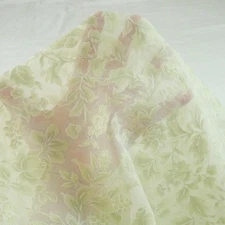 6Y+ x 55" Vintage Sheer Voile Fabric Drapery Floral Rose Ethereal Sage Green