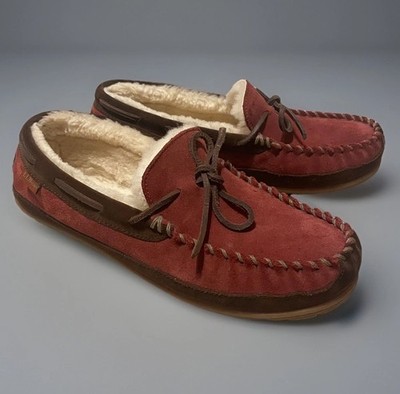 LL Bean Men s 10 Wicked Good Moccasins Slippers Red Suede Shearling Mocs 264593
