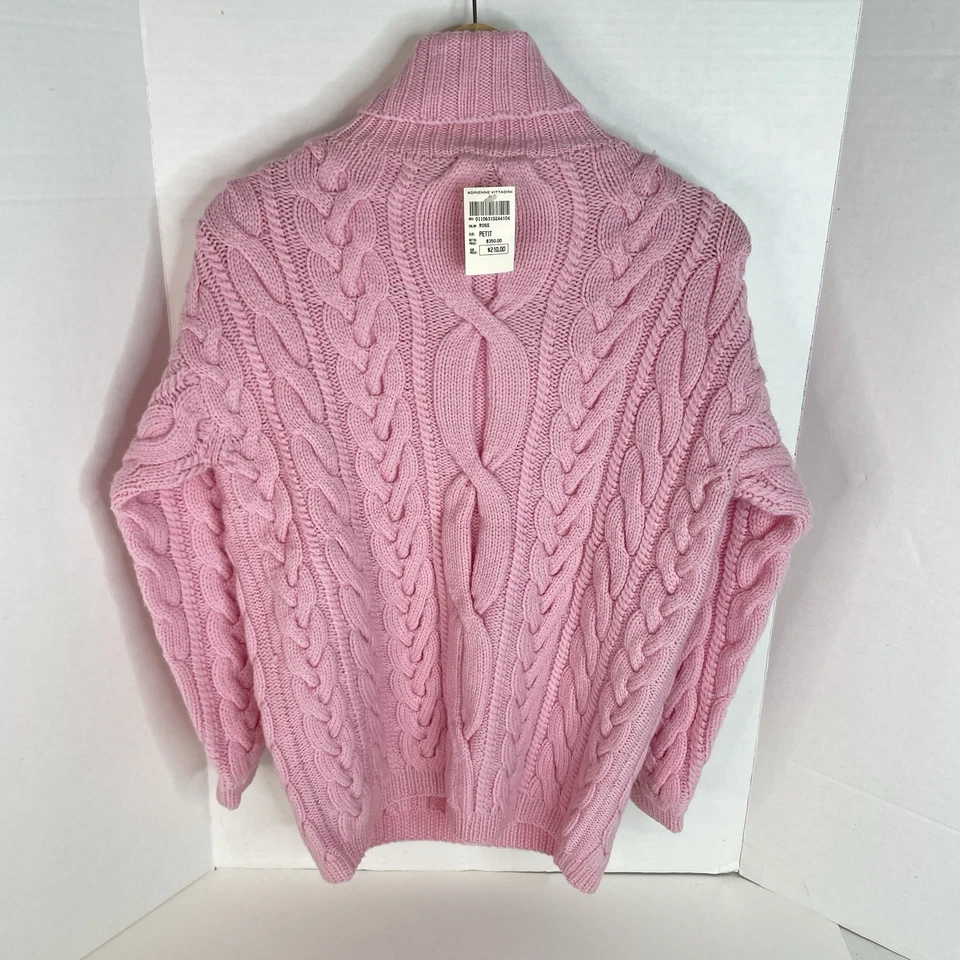 Nuevo Suéter De Colección Adrienne Vittadini Cable Lana Mujer Pequeño/Mediano Rosa Foto 2 de 4