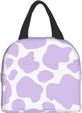 Cow Print Purple Insulated Lunch Bag Reusable Lunch Box Meal Portable Container
