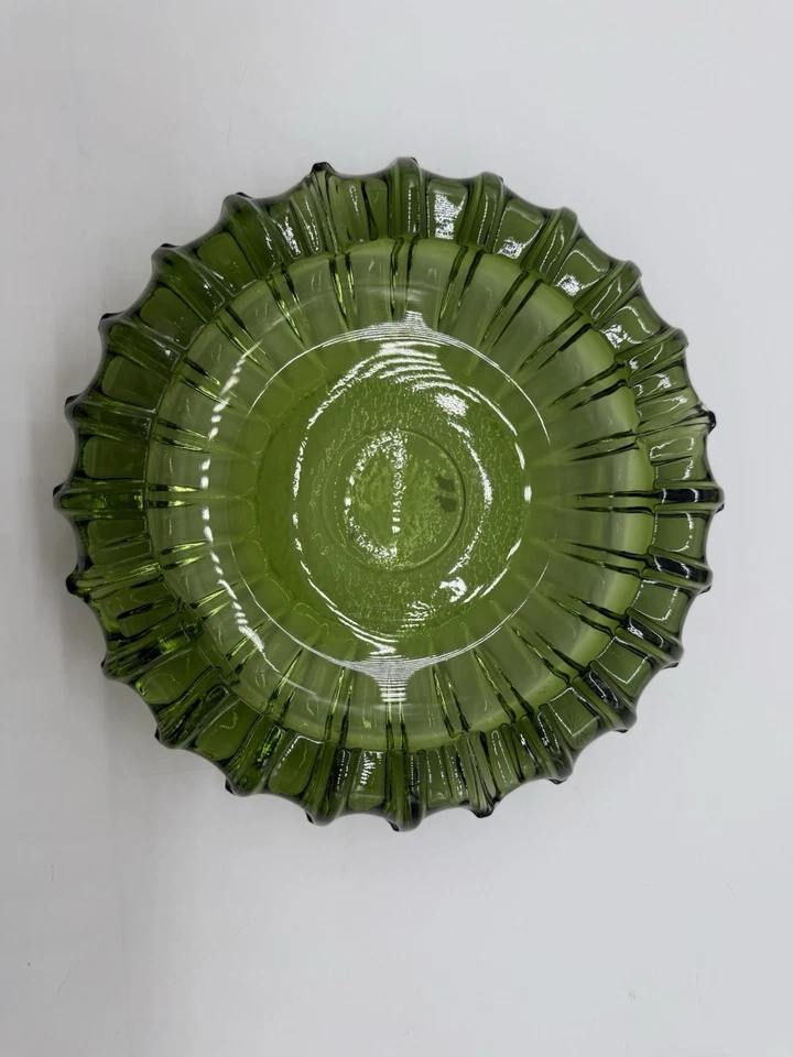 MCM Fostoria Art Glass Large Heavy 10” & 7" Emerald Green Ashtray Dimpled Bottom - Image 4 of 4