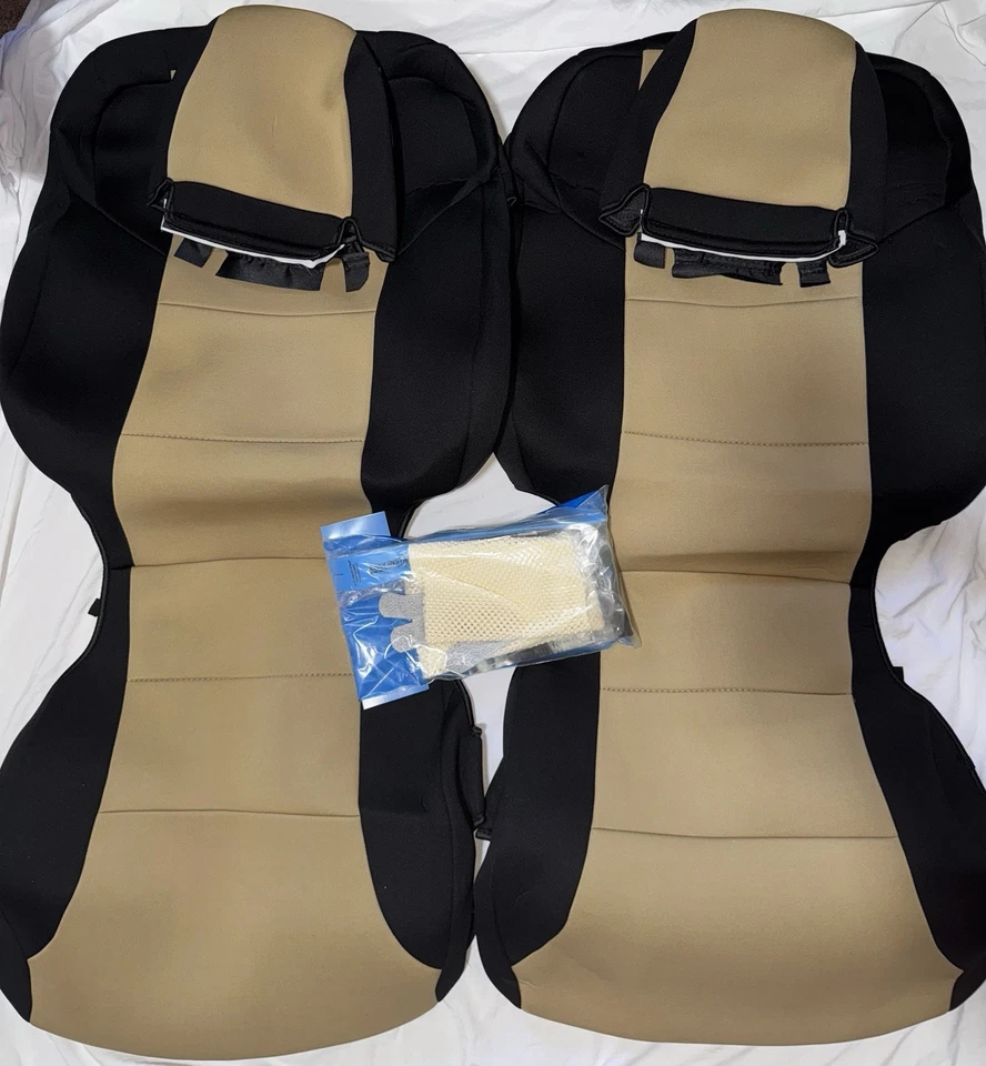 Чехлы на передние сиденья Coverking Neosupreme желтовато-коричневые/черные для Honda CR-V 2015-2016 годов выпуска - Изображение 2 из 4