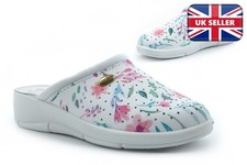 Womens Wedge Heel Clogs Ladies Flower Clogs Leather Insole Floral Sandals Mules