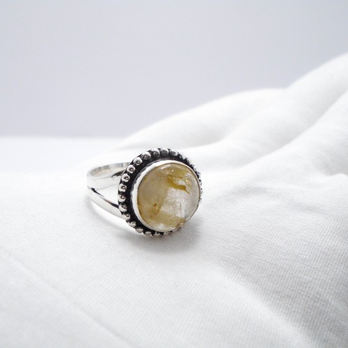 Golden Rutilated Quartz Gemstone Jewelry 925 Sterling Silver Ring Sz - 8 US - Picture 7 of 7