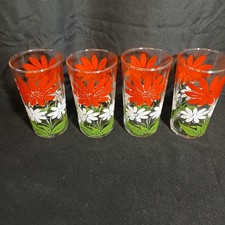 Set Of 4 Vintage MCM Glasses 1950s Floral Pri...