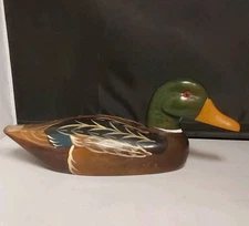 Vintage Wooden Carved Hand Painted Glass Eyes Mallard Drake Decoy Duck.