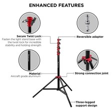 Flashpoint 9.5' Red Color Coded Pro Air Cushioned Heavy Duty Light Stand for Pho