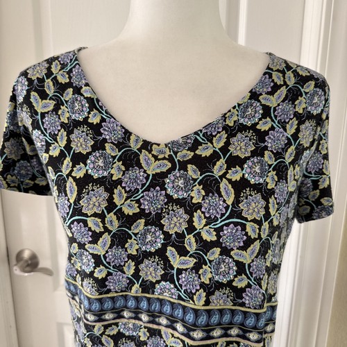 J Jill Dress Womens Petite Small Paisley Floral Stretch Rayon Maxi Pull Over D3
