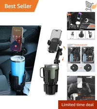 2 in 1 Car Cup Holder Phone Mount Universal Fit for 4-7" Smartphones & Bottles