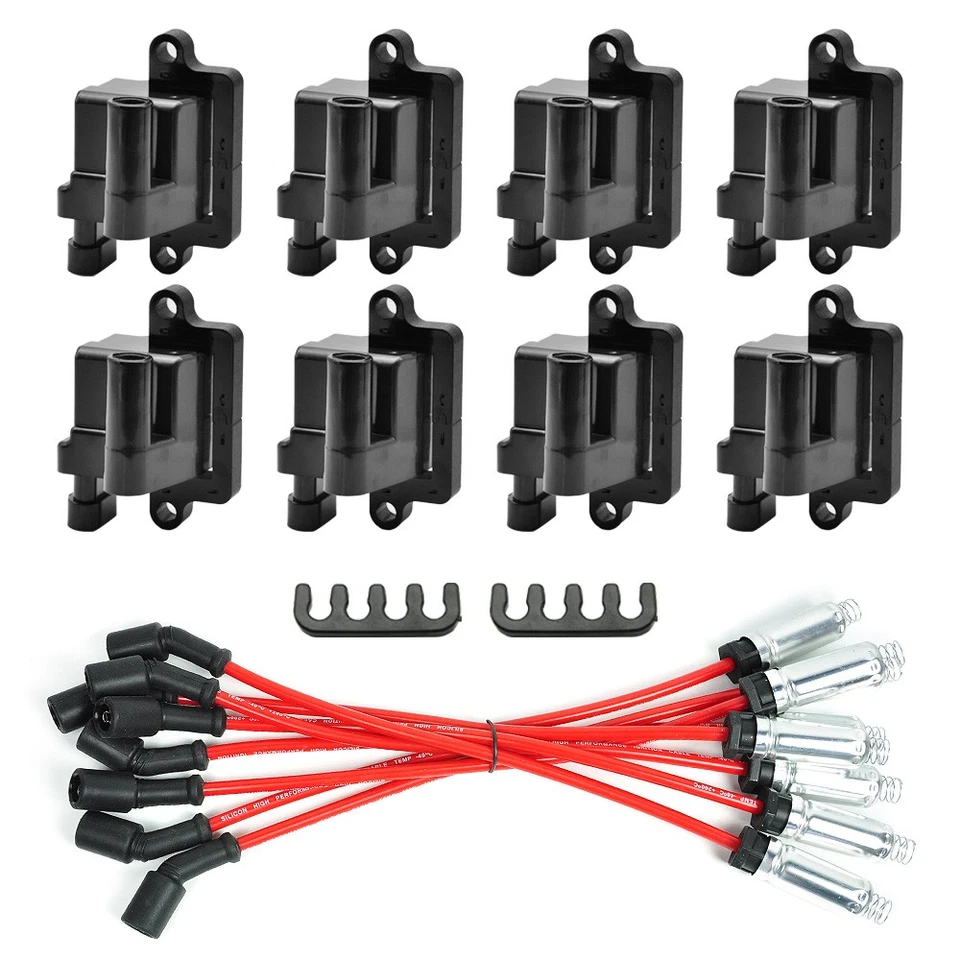 8 sets Square Ignition Coil w/ Spark Plug Wire For Chevy GMC 5.3L 6.0L 8.1L 4.8L - Image 2 of 4