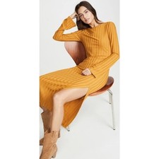 EUC Women's Reformation Jeans Dillon Mustard Yellow Ribbed Midi Dress Size Large