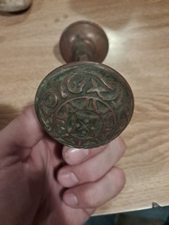 Victorian Eastlake Style Brass Doorknobs w/Spindle Vintage 1 Set