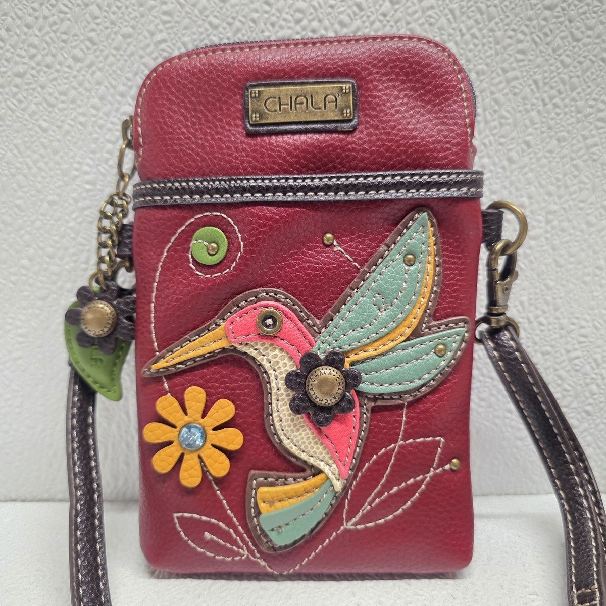 CHALA Mini Crossbody Phone Purse - Burgundy Strip Faux Leather With 2 Adjustable Straps, Fits Phone, Cards & Keys - View #12
