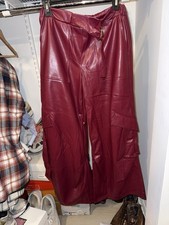 H M Women  s Burgundy Wide Leather pants Size Small