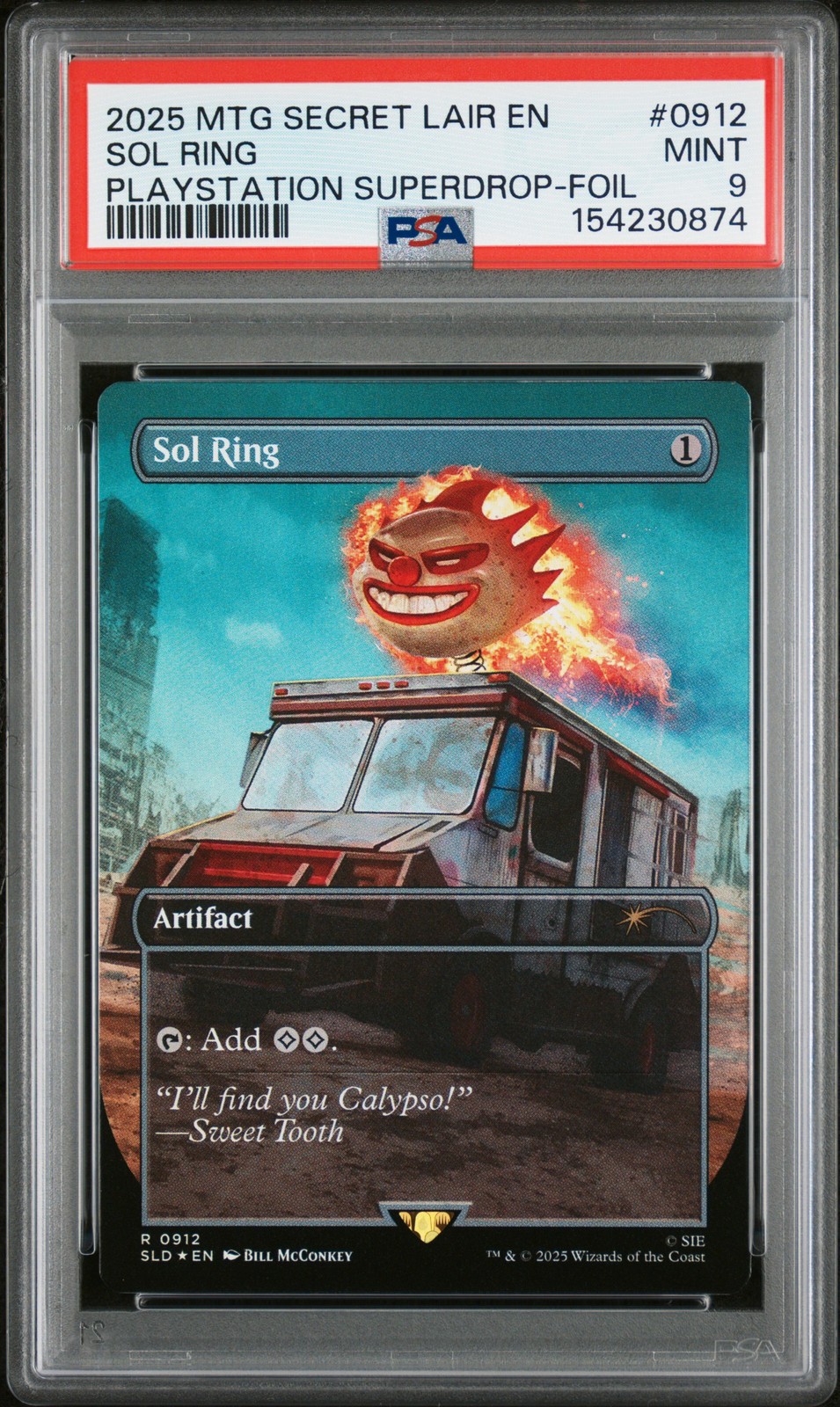 2025 MTG SECRET LAIR DROP PLAYSTATION SUPERDROP-FOIL #0912 SOL RING PSA 9 view 1