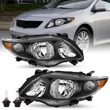 Headlight Set for 2009-2010 Corolla Base/CE/LE/XLE LH RH w/ Bulbs Black No XRS/S