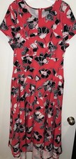 Lane Bryant 16 Red Floral Fit & Flare Midi Dress Round Neck Cap Sleeve