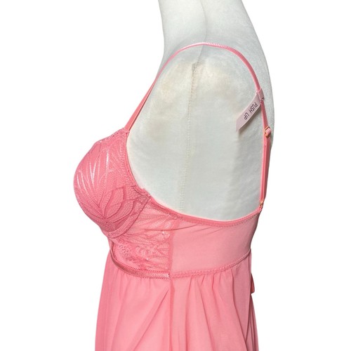NWOT Coral Pink Semi Sheer Babydoll Push Up Slip Dress Sz S/M Coquette Fairycore - Picture 7 of 9