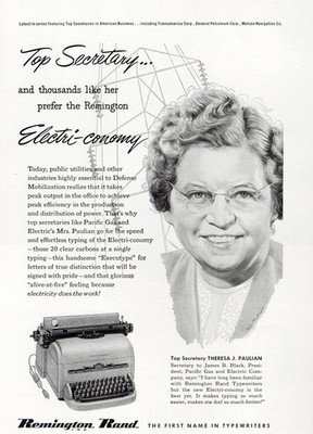 1951 Remington Rand Typewriter: Top Secretary Thousands Like Vintage Print Ad