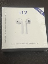 TWS True Wireless Stereo i12 Earbuds Headphones White Auto Pairing - New In Box