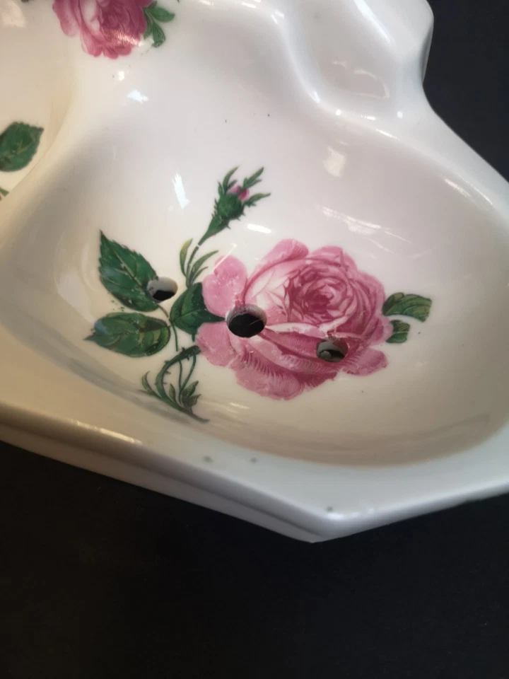 Vintage Halga Limoges Hand Painted Rose Double Soap Dish Porcelain 10" X 5" - Image 3 of 4