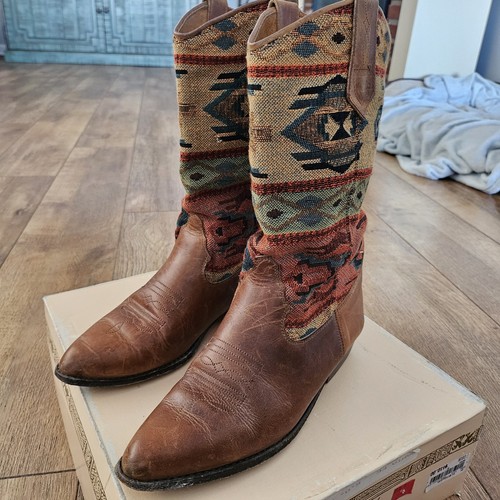 VTG Seychelles Boots Womens 8 Brown Leather Aztec Mexican Blanket Pointed Toe - Picture 4 of 8