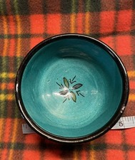 RARE UNIQUE VINTAGE MOROCCAN  TURQUOISE & BLACK POTTERY CERAMIC BOWL