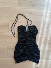 Reformation Dixon Knit Dress Black Polka Dot Halter Mini Size M