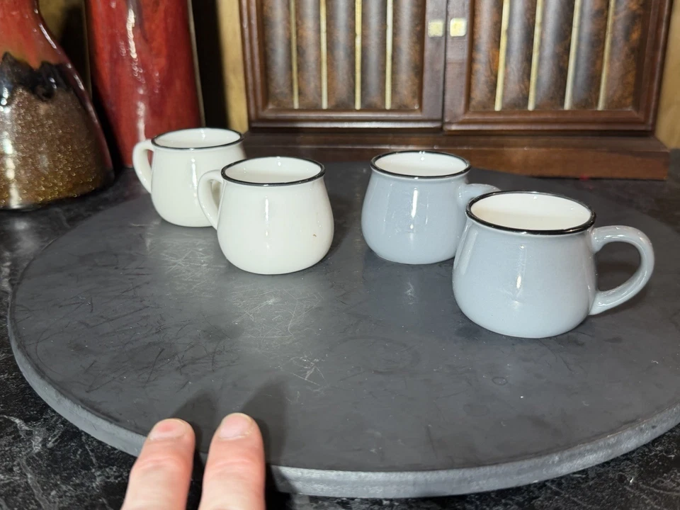 Set of 4 Robert Stanley Home White & Grey Mini Espresso Coffee Cups, 2 X 2.4” - Image 3 of 4