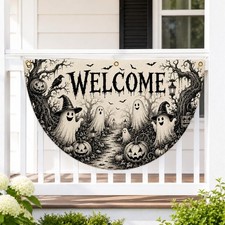 Halloween Bunting Flag, Ghost Witch Pumpkin Porch Banner, Haunted Fall Decor