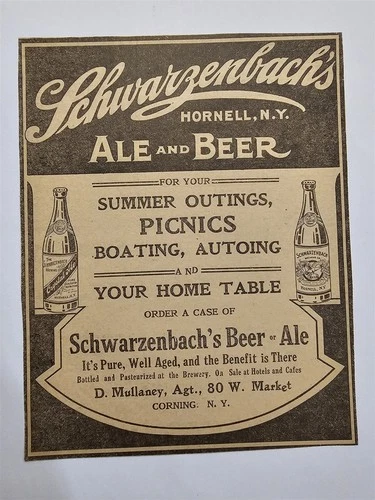 Schwarzenbach Beer & Ale Hornell New York 1910 Advertisement Ad