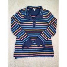LL Bean Womens Organic Cotton Striped Snap Neck Sweatshirt SZ Small