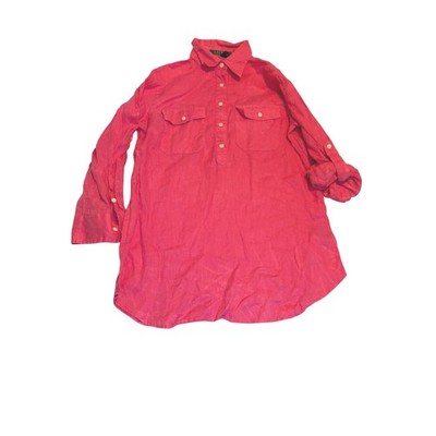 Lauren Ralph Lauren Tunic 100% Linen Roll Tab Women XS Pink Long Sleeve Top