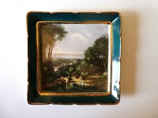 Vintage Lancaster + Sandford Decorative 7.5in Square Dish Green + Gold Border