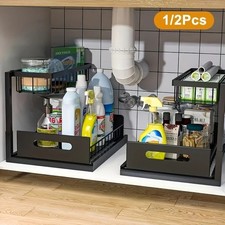 2-Tier Under Sink Organizer with Slide Out Drawer, Pull Out Cabinet Storage for