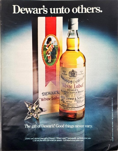 1982 Dewar's White Label Blended Scotch Whisky Print Ad - Dewar's Unto Others