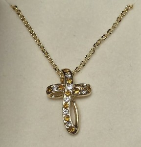 Authentic Spiral Cross W/ Austrian Crystals November Gold Plated Necklace 18 inch Boxed