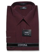 Mens Solid Burgundy Color Dress Shirt with Convertible Cuffs sz 15 34/35