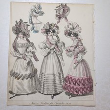 Original 1828 World Of Fashion Coloured Dresses Feuilletons