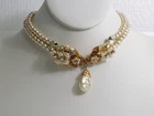 Vintage Miriam Haskell De Mario? Gold Tone Simulated Pearl Flower Necklace