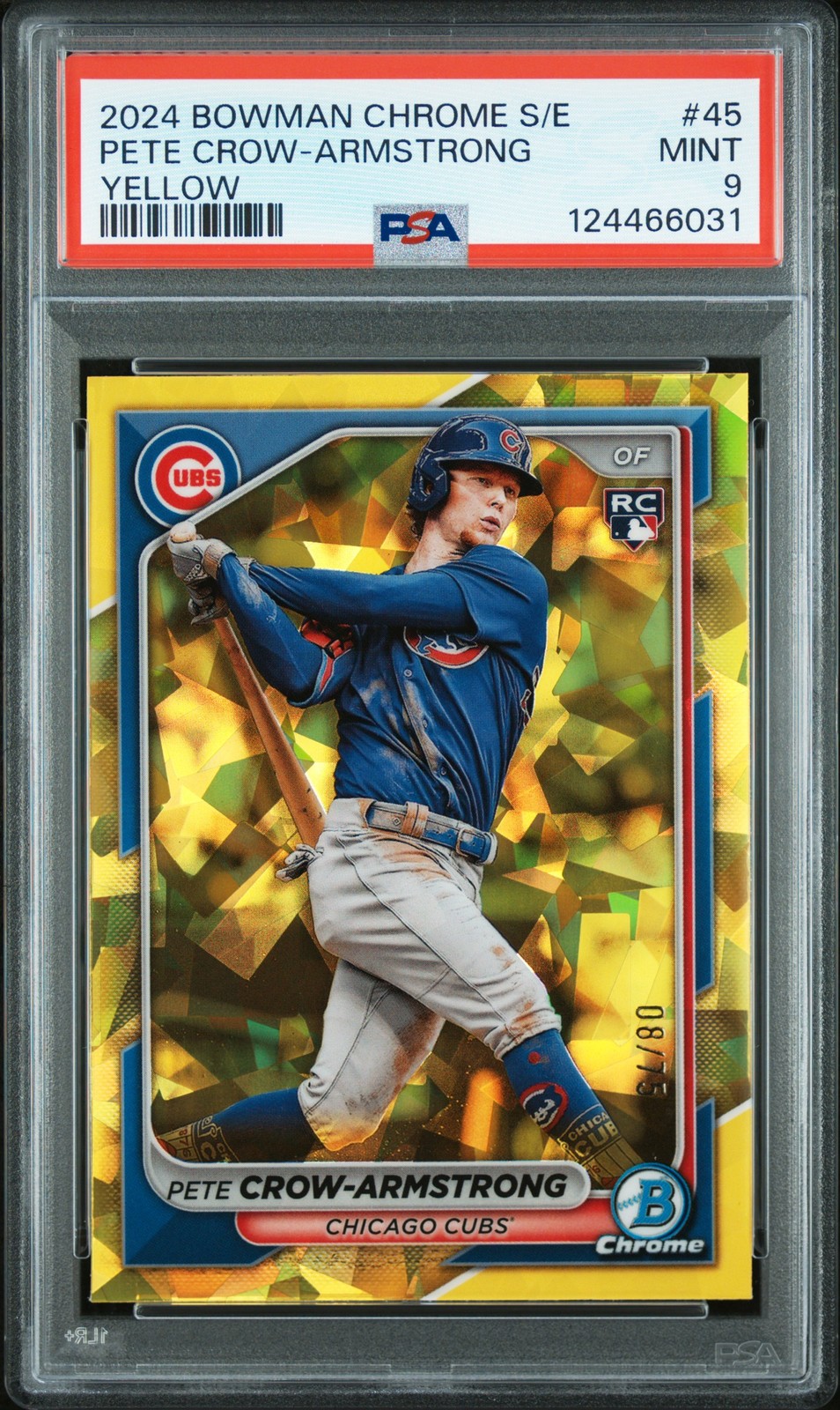 2024 BOWMAN CHROME SAPPHIRE ED YELLOW #45 PETE CROW-ARMSTRONG RC 8/75 PSA 9