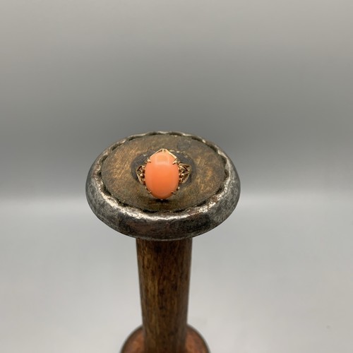 Anillo de Cóctel Cabujón Coral Naranja Oro 10k De Colección/Antiguo Talla 7, 3.3g - Imagen 8 de 10