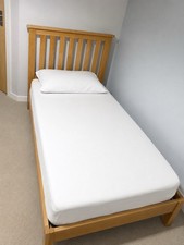 Single Brown Wooden Slatted Bed Frame with Headboard, Rectangular Bedroom