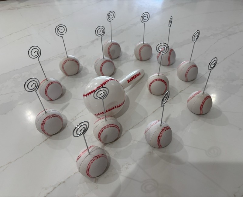 Baseball Place Card Holders or Photo Display Balls (13) And (1) Baseball Maraca