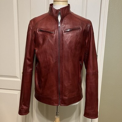 【美品】VERA PELLE ライダーズジャケット VERA PELLE Leather Jacket MOTORCYCLE Racer BURGUNDY- Sz 44 (IT 54