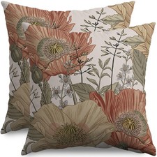 Vintage Floral Pillow Covers 18x18 Inch Set of 2, Brown Rust Colored Flowers ...