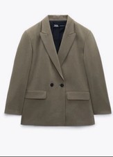 Zara Khaki Double Breasted Blazer Size L Over...