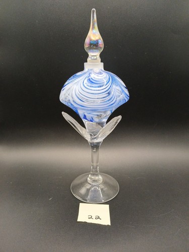 Vtg. Royal Limited Crystal Perfume Bottle. Blue Swirl Art Glass. 10" Tall. - Picture 10 of 10